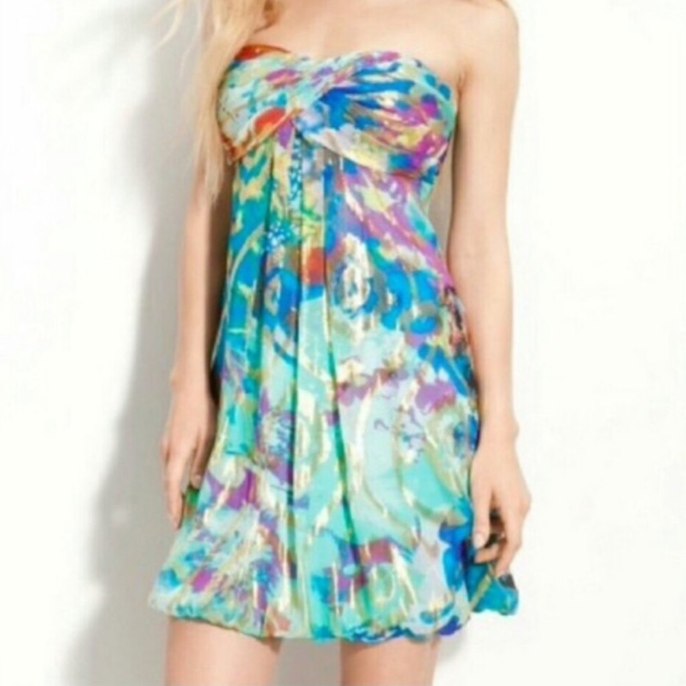 XSCAPE Strapless Colorful Dress